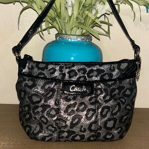 Coach Metallic Black Leopard Print Shoulder Bag